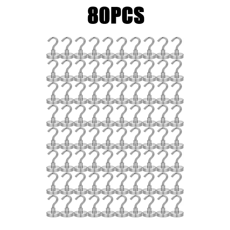 Strong Magnetic Hooks | Stainless Steel Multi-Purpose Hangers Magnetic Storage Hooks PLUSH 80PCS E12-2kg