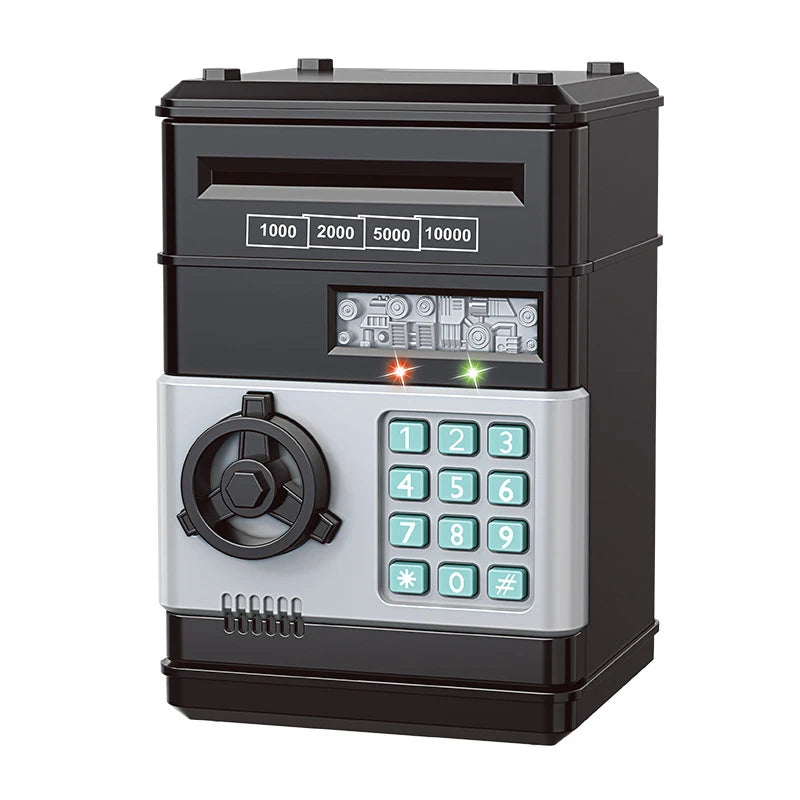 Kids ATM Piggy Bank – Password Lock Automatic Coin Money Safe Kids Coin Bank PLUSH Black