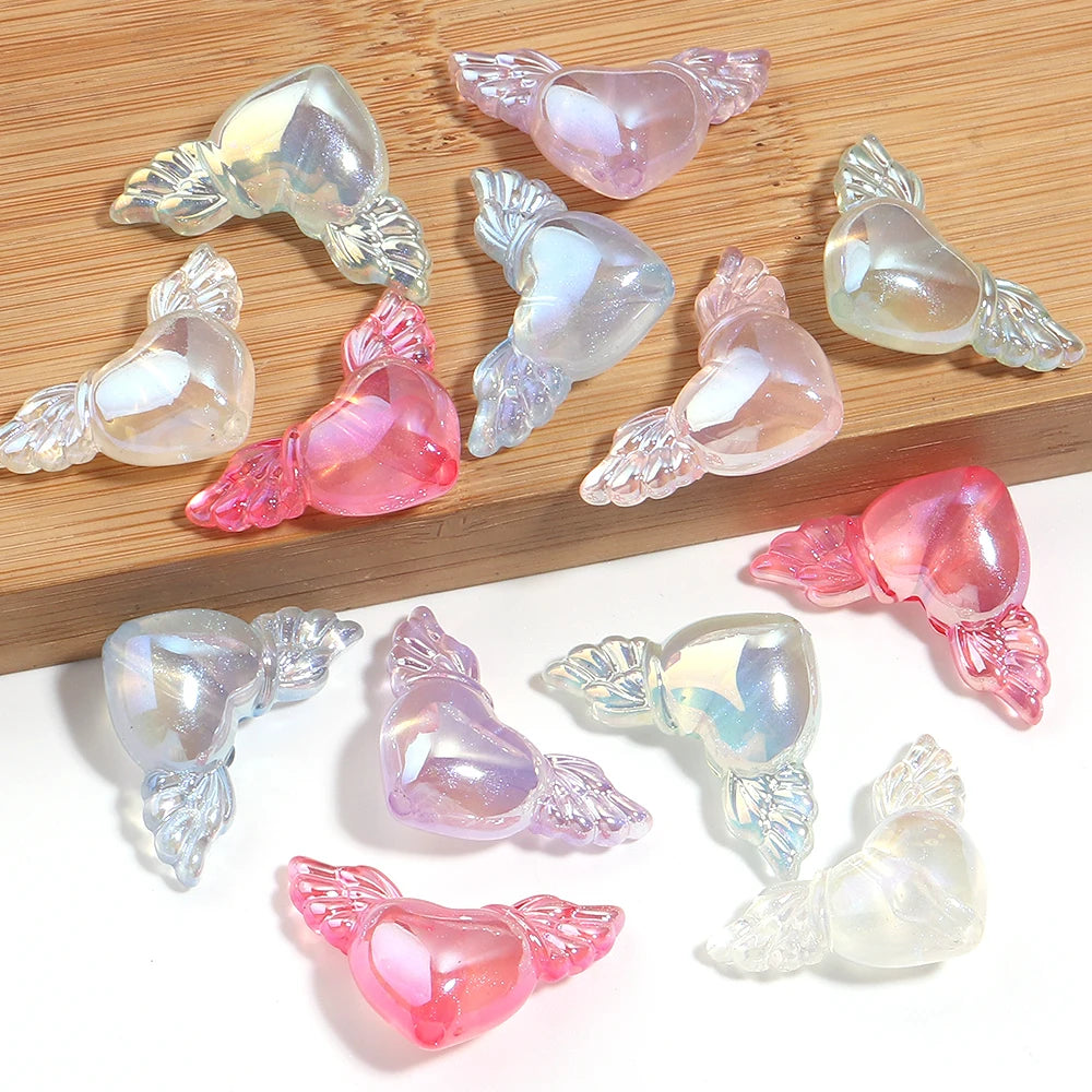 10pcs AB Wing Heart Acrylic Spacer Beads – DIY Jewelry Making Acrylic Spacer Beads PLUSH