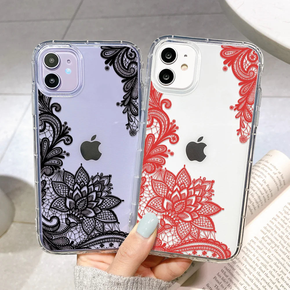 Lace Flower Transparent iPhone Case – Shockproof Floral Cover Phone Case PLUSH