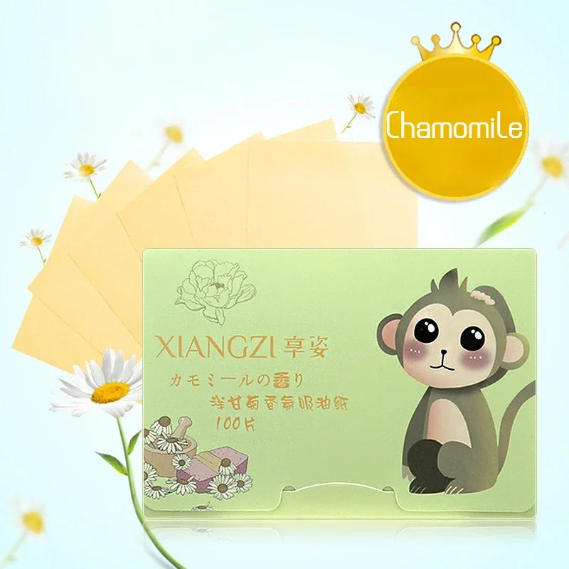 100pcs Matcha Oil Control Blotting Paper | Face Oil Sheets Face Blotting Sheets PLUSH C Chamomile