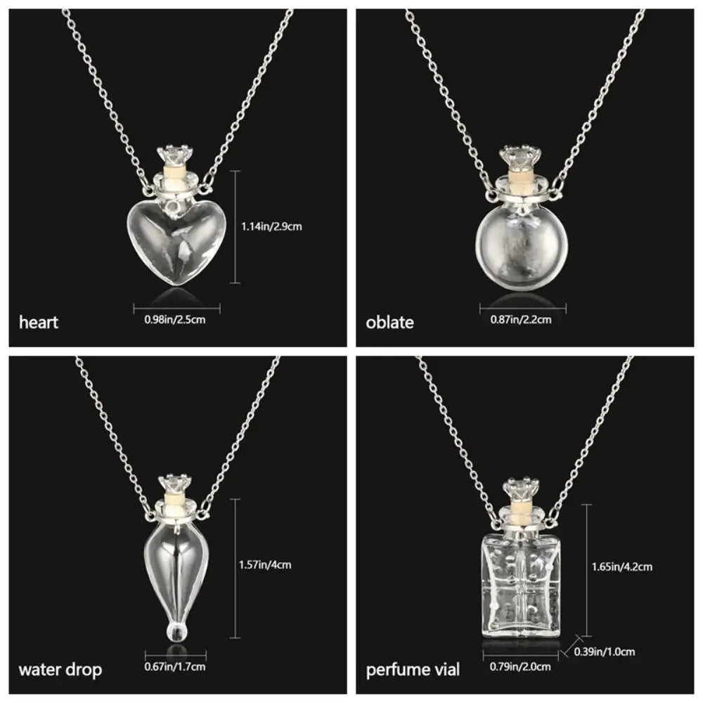 Water Drop Glaze Vial Pendant Necklace | Heart Mini Bottle Pendant Necklace PLUSH