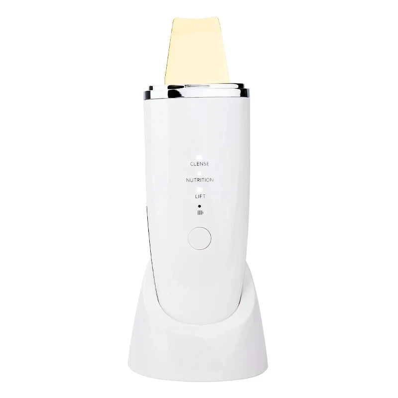 Ultrasonic Skin Scrubber Face Spatula – Deep Cleansing Device Skin Care Device PLUSH WHITE