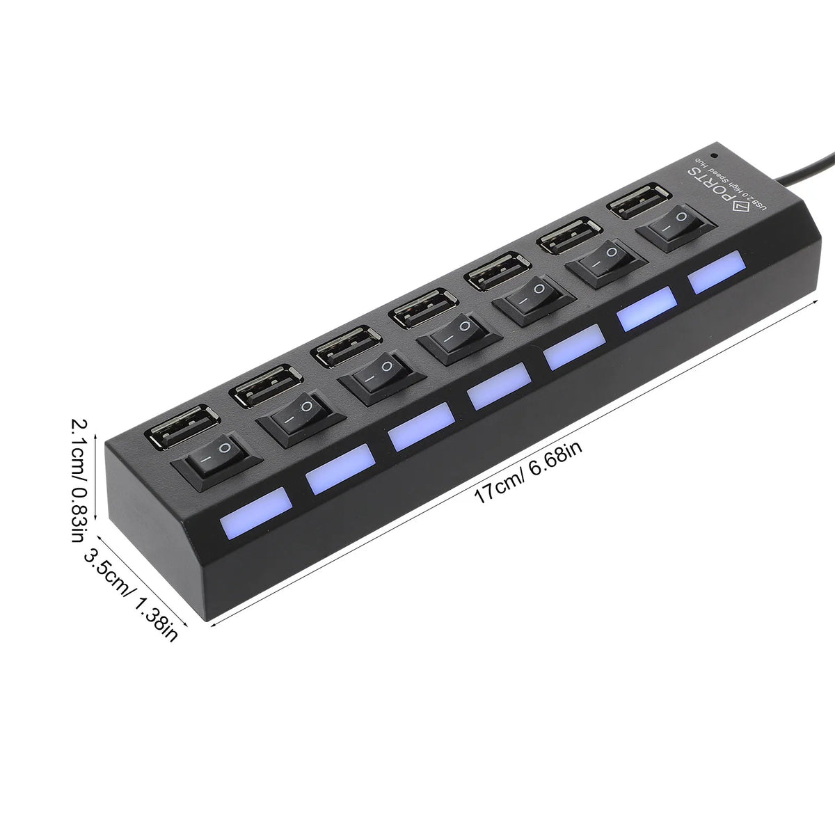 Foxnovo 7-Port USB 2.0 Hub with LED Indicators | Plug & Play USB Hub PLUSH