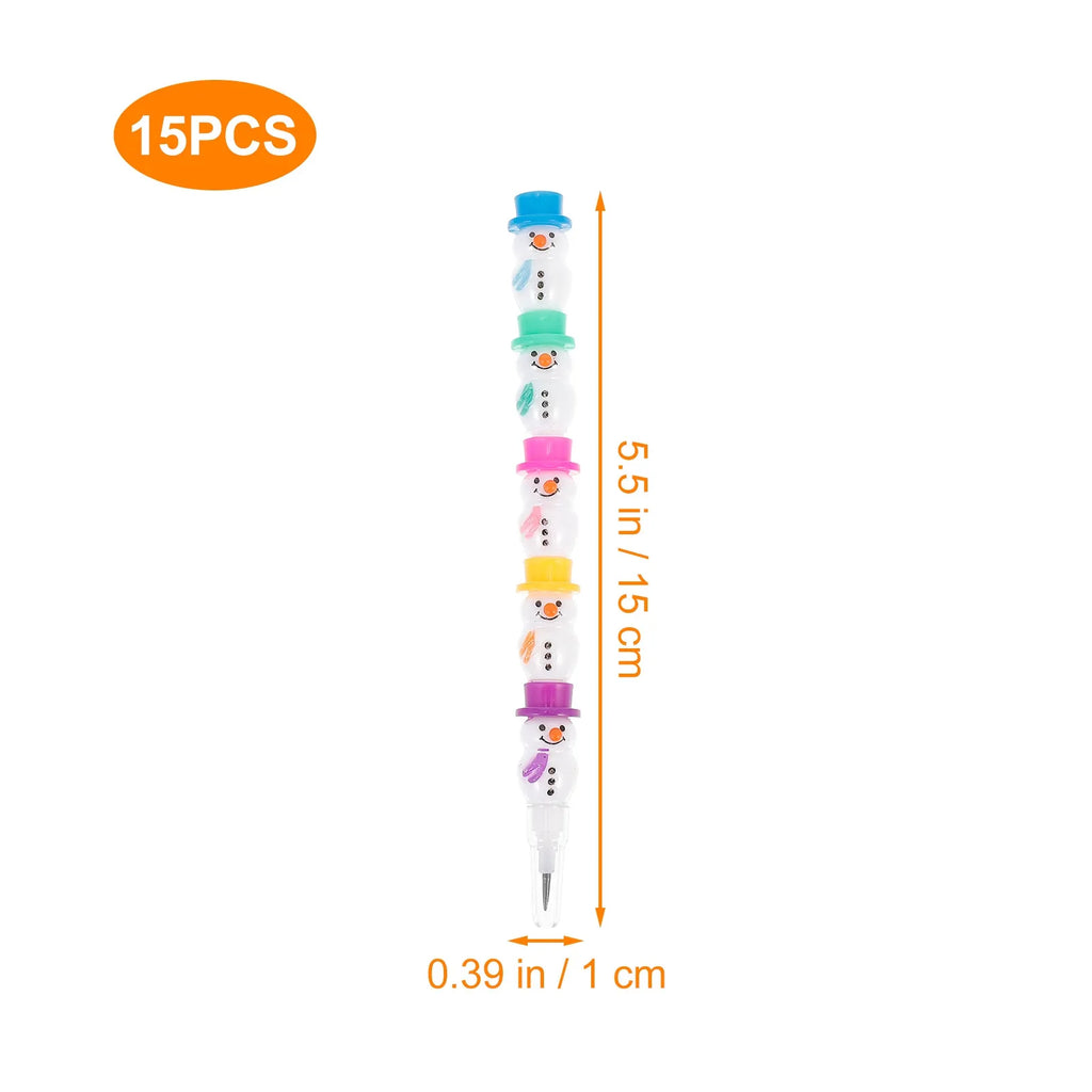 Christmas Stackable Snowman Pencils for Kids – 15pcs Set Stackable Novelty Pencils PLUSH