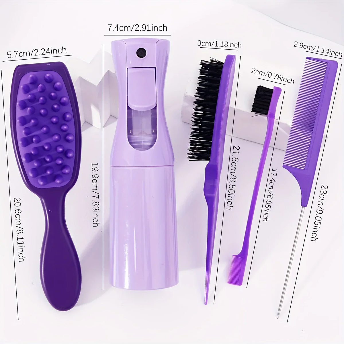 5-Piece Pink Hair Care Set – Spray Bottle, Brush & Combs Hair Styling Kit PLUSH