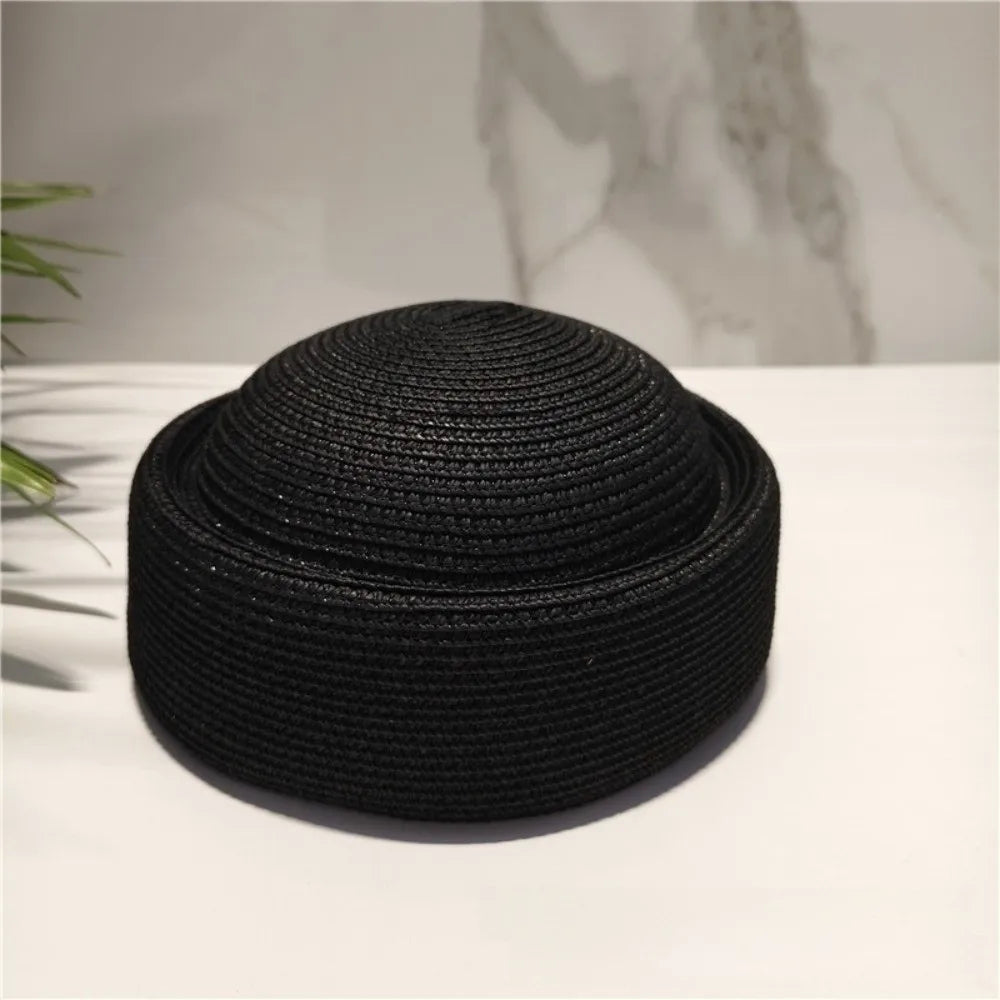 Vintage Wide Brim Woven Straw Sun Hat – Painter Beret Style Woven Straw Hat PLUSH Black