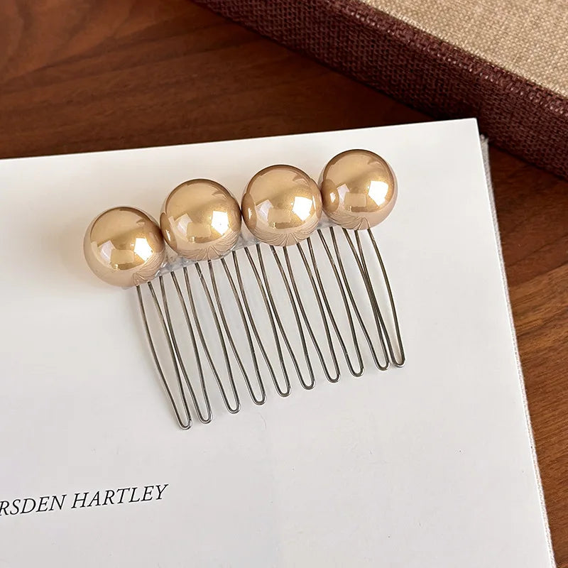 Vintage Pearl Hair Comb Updo Clip – French Style for Women Pearl Hair Comb Clip PLUSH Coffee
