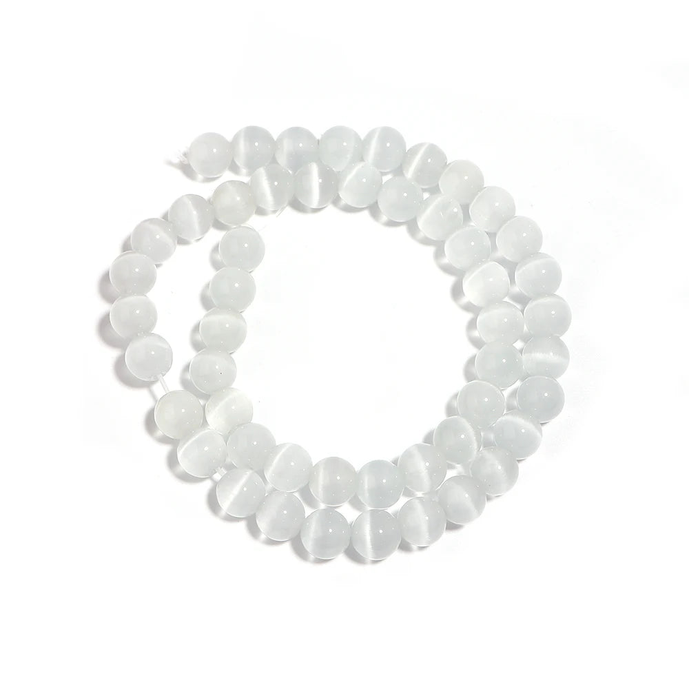 White Cat Eye Round Stone Beads 4–12mm | DIY Jewelry Making Stone Spacer Beads PLUSH 8mm Apx 45pcs