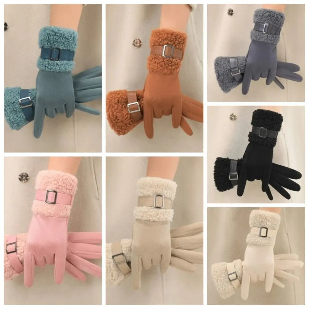 Women's Fleece-Lined Suede Winter Gloves – Windproof Full Finger Winter Gloves PLUSH