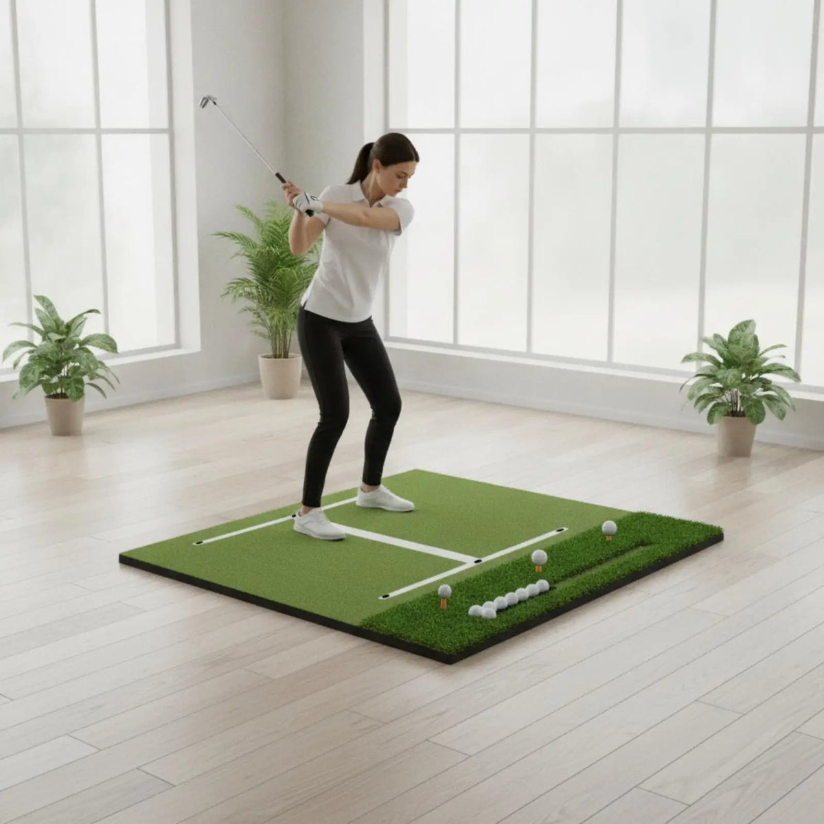 Golf Hitting Mat with Alignment Lines & Tee Holder Golf Training Mat PLUSH 10MMWBallArea