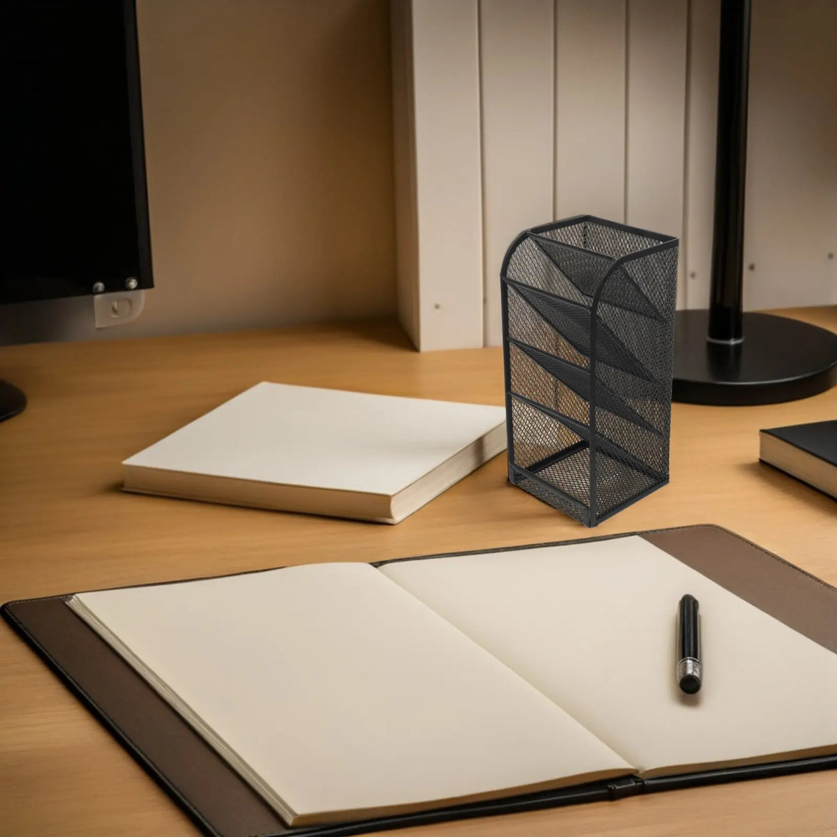 Metal Mesh Pen Holder Desk Organizer – Slanted Stationery Stand Desk Pen Holder PLUSH
