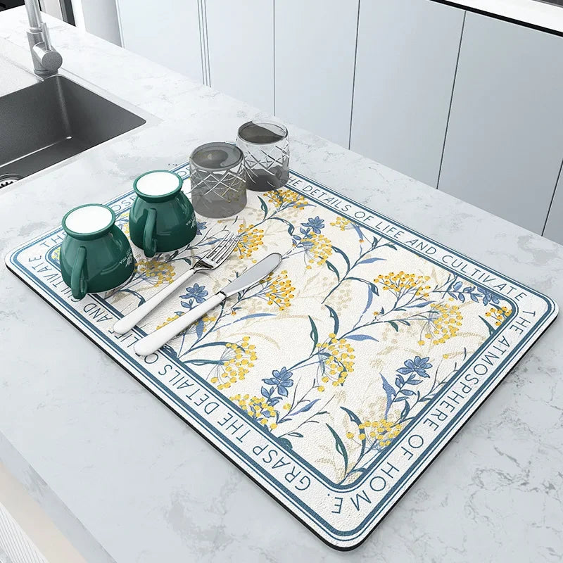 Diatomite Dish Drying Mat – Super Absorbent Kitchen Drain Pad Dish Drying Mat PLUSH blue 60x50cm