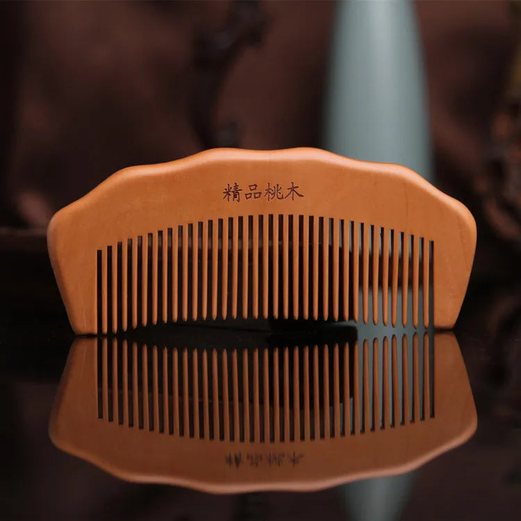 Natural Peach Wood Engraved Massage Comb – Anti-Static Hair Wooden Hair Comb PLUSH C