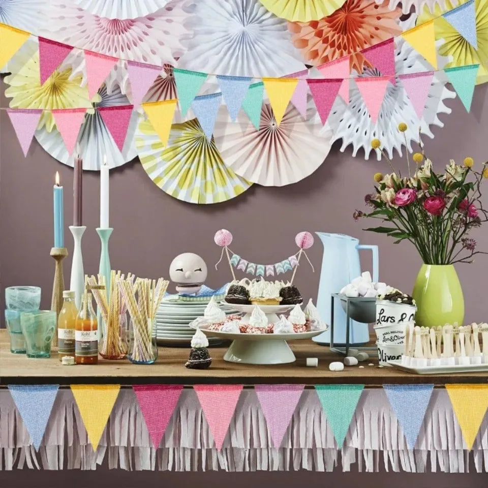 Vintage Linen Burlap Bunting Flags Garland Banner – 12pcs Party Banner Garland PLUSH