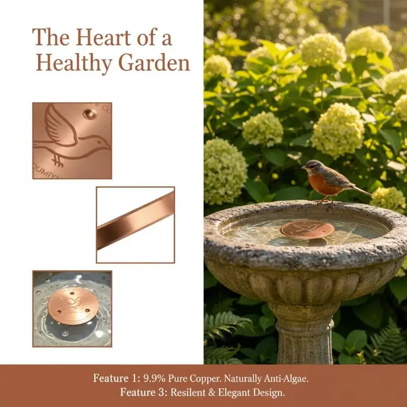 Pure Copper Bird Bath Purification Disk | Algae-Inhibiting Bird Bath Accessory PLUSH