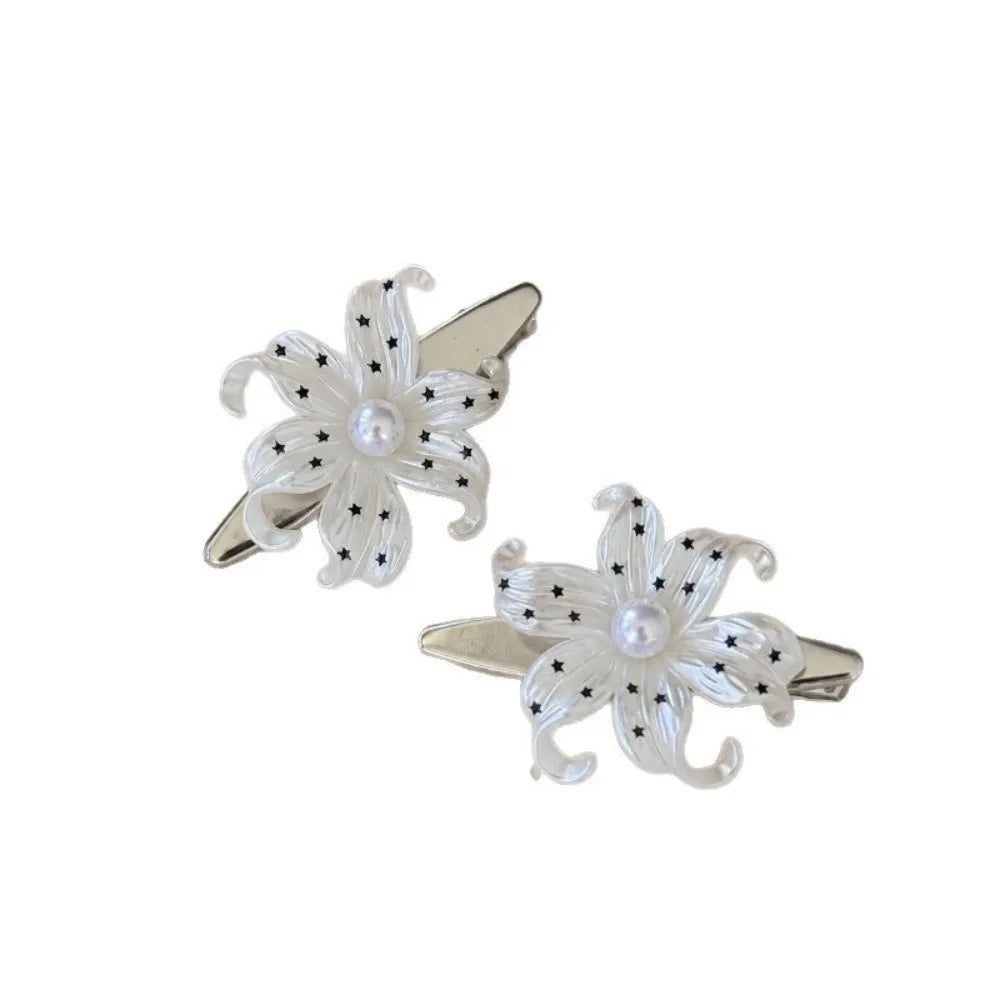 Beige Flower Hair Clips Pearl Star Print Korean Vintage Barrette Hair Clip Barrette PLUSH