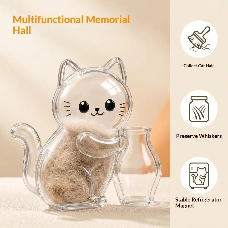 Cat-Shaped Pet Fur Keepsake Storage Capsule Set | Transparent Pet Keepsake Jar PLUSH