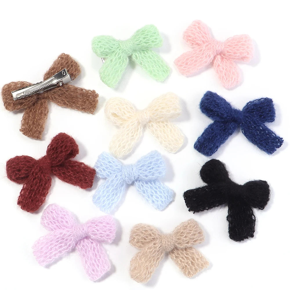 10pcs Fluffy Knitted Wool Yarn Bows – DIY Hair & Jewelry Craft DIY Hair Bow PLUSH