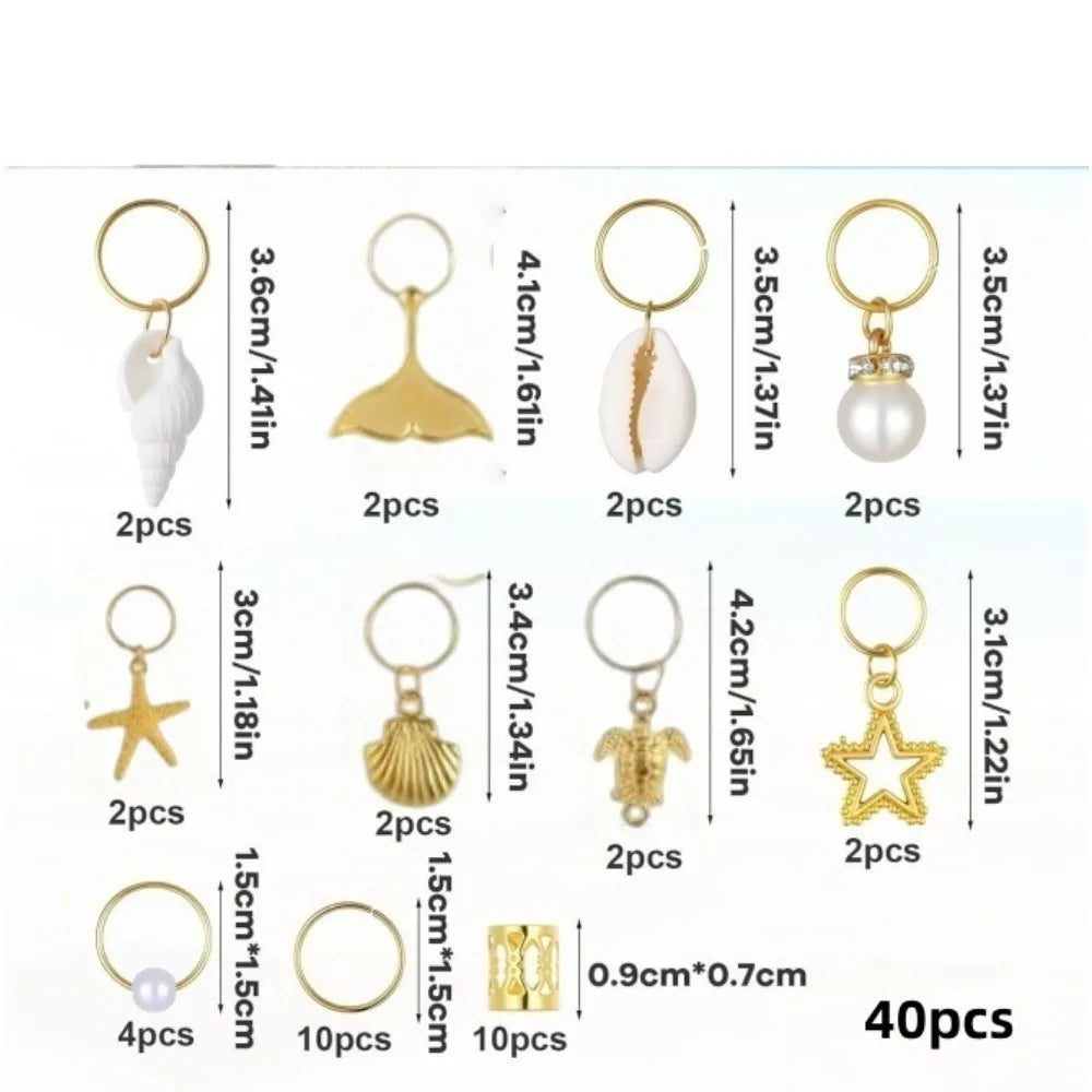 40pcs Ocean Hair Clips & Rings – Braid Dreadlock Beads Set Hair Braid Accessories PLUSH Gold 40Pcs