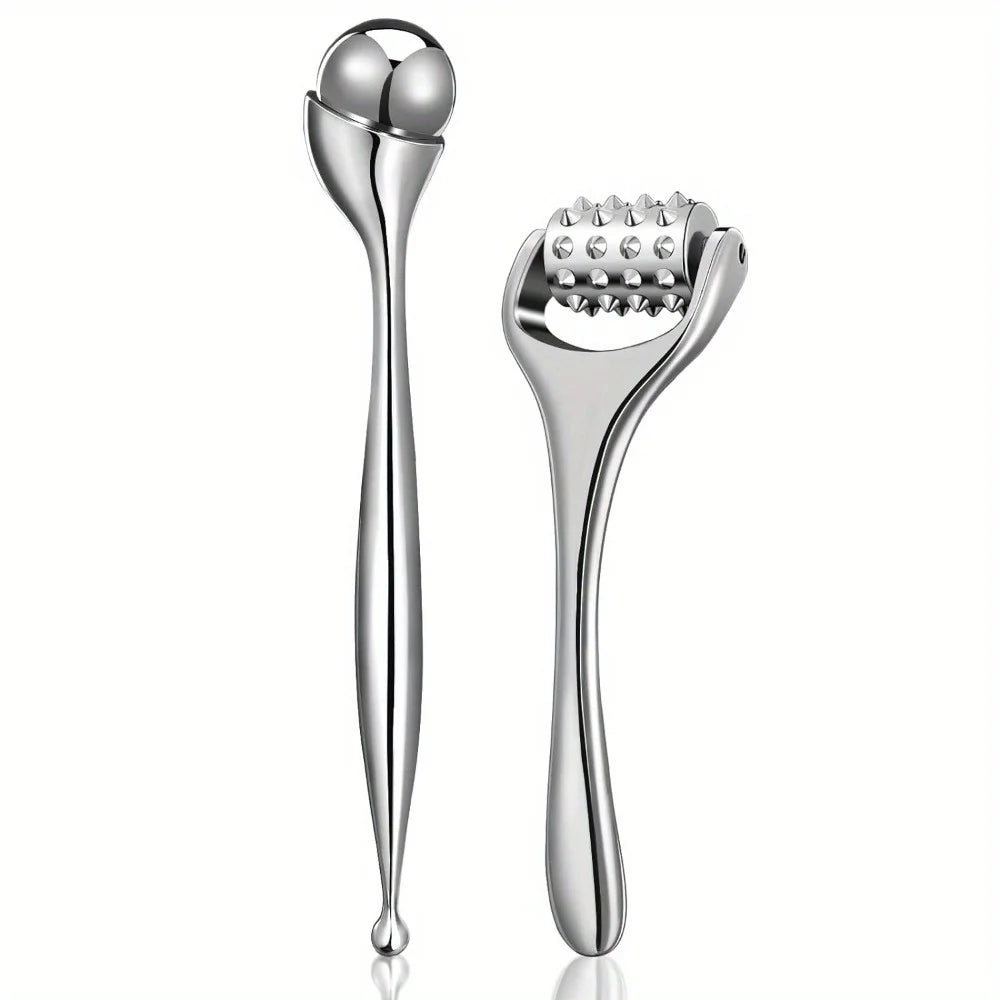 Stainless Steel Eye & Face Roller Massager | Daily Facial Care Face Roller Massager PLUSH 2 IN 1 Set