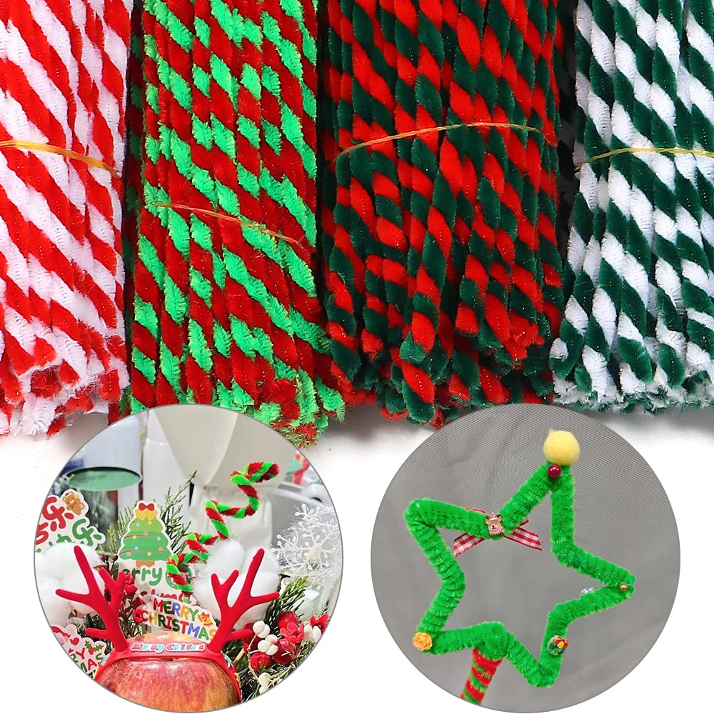 100pcs Christmas Striped Chenille Pipe Cleaners 30cm DIY Craft Craft Pipe Cleaners PLUSH