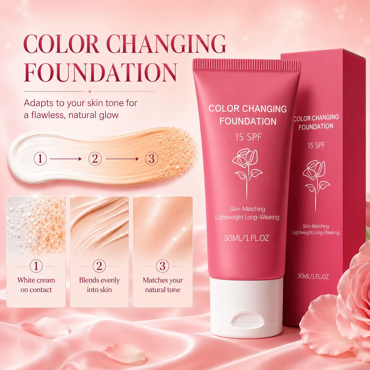 Korean Color Changing Foundation – SPF 15 Skin Tone Adapt Base Liquid Foundation PLUSH
