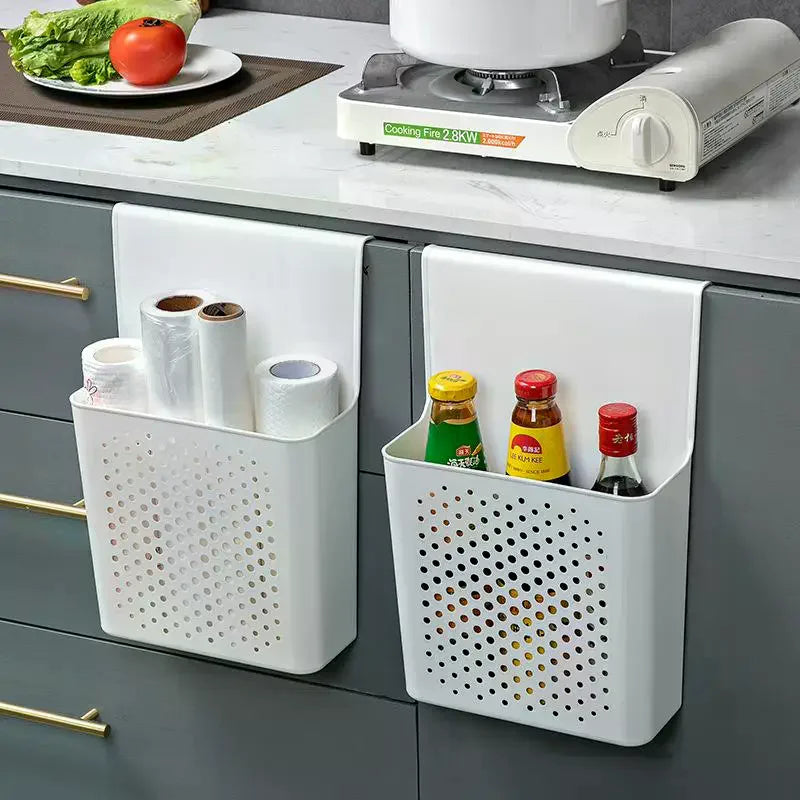 Over Cabinet Door Hanging Storage Basket – No-Drill Organizer Cabinet Door Organizer PLUSH