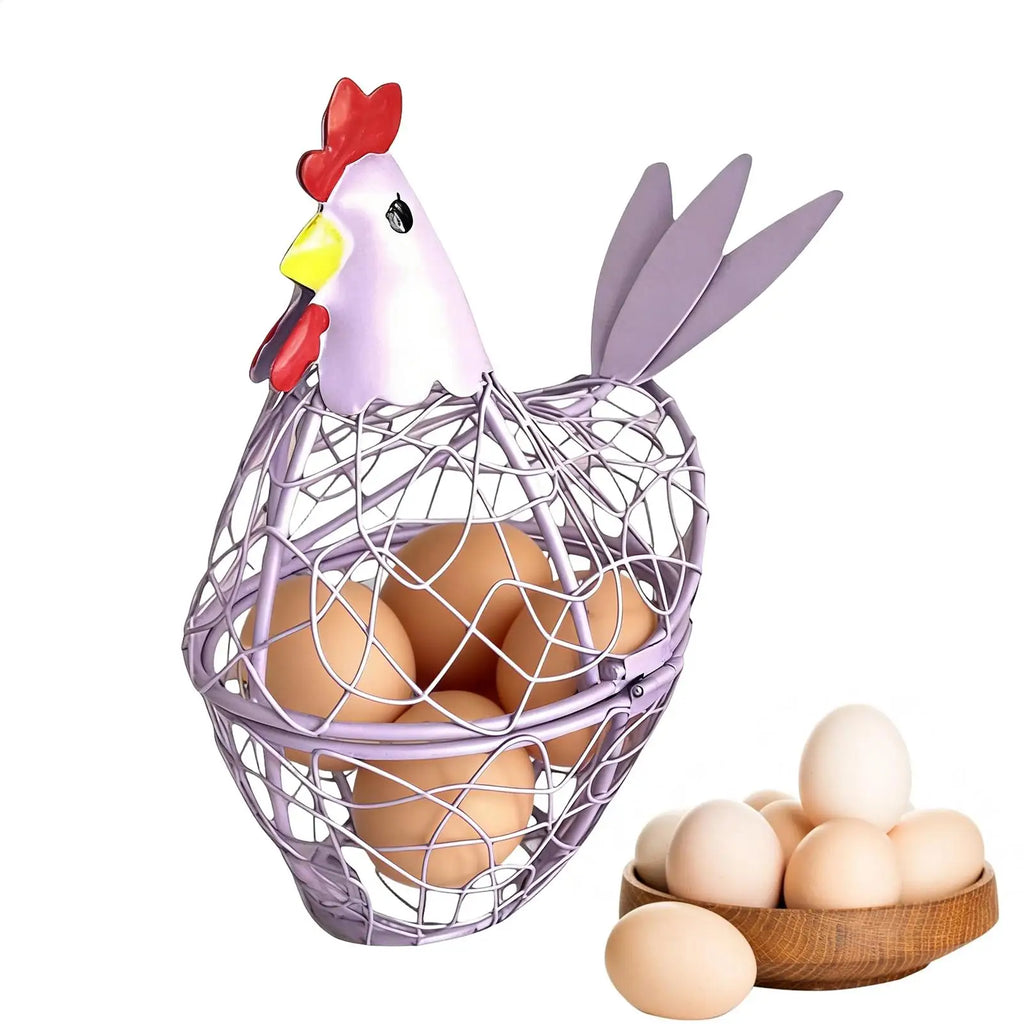 Hen Shaped Egg Basket | Farmhouse Wire Storage Holder Egg Storage Basket PLUSH