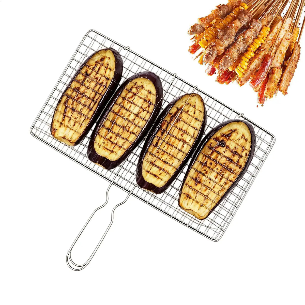 Large Folding Stainless Steel Grill Basket – Removable Handle BBQ Grill Basket PLUSH