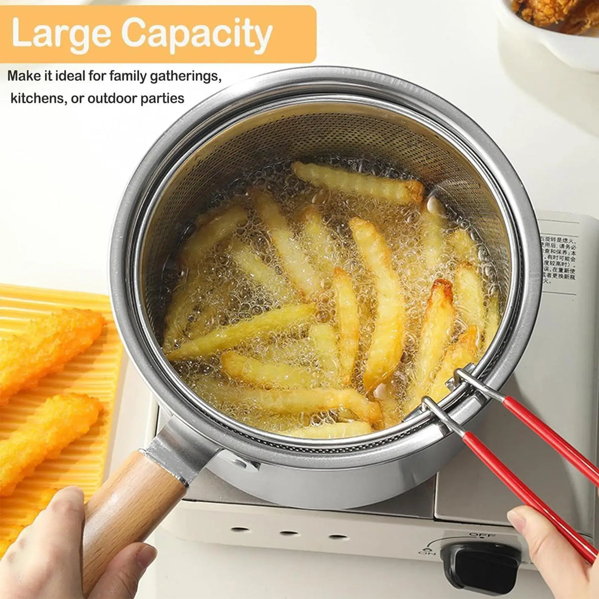 Stainless Steel Deep Fryer Pot with Basket & Lid | 18cm Deep Fryer Pot PLUSH