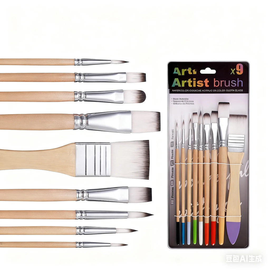 9-Piece Nylon Paint Brush Set – Watercolor Acrylic Oil Canvas Paint Brush Set PLUSH 9pcs