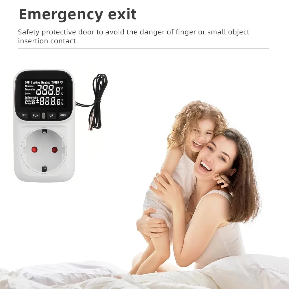 Digital Thermostat Socket EU Plug – Timer, Probe, Heating & Cooling Thermostat Controller Socket PLUSH