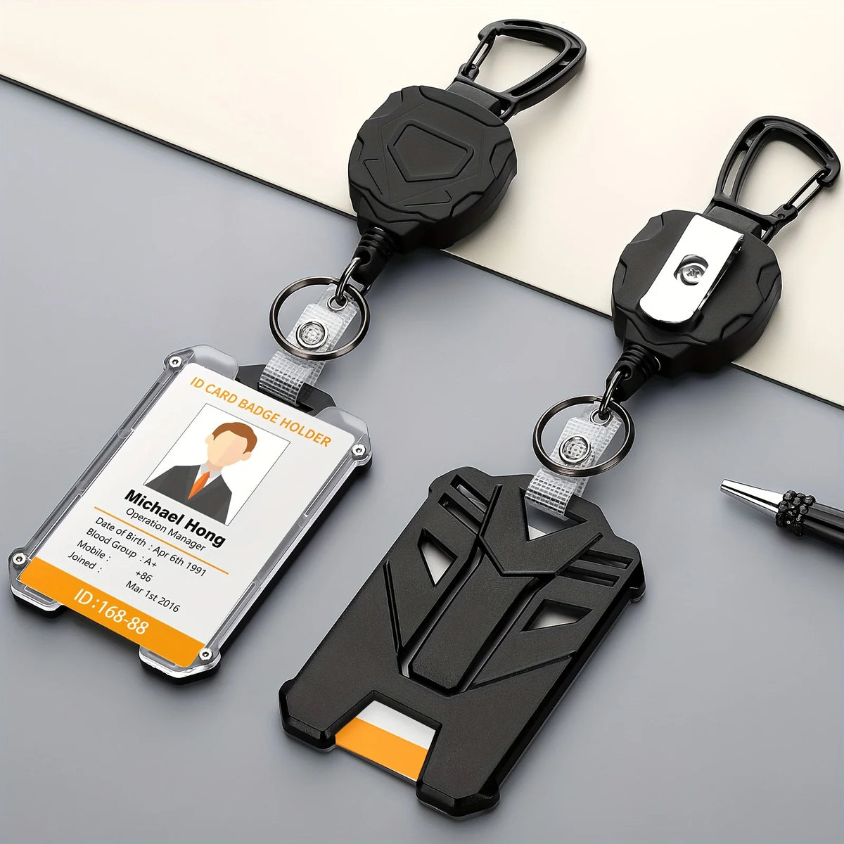 Retractable Carabiner Keychain & Vertical ID Card Badge Holder Retractable Badge Reel PLUSH