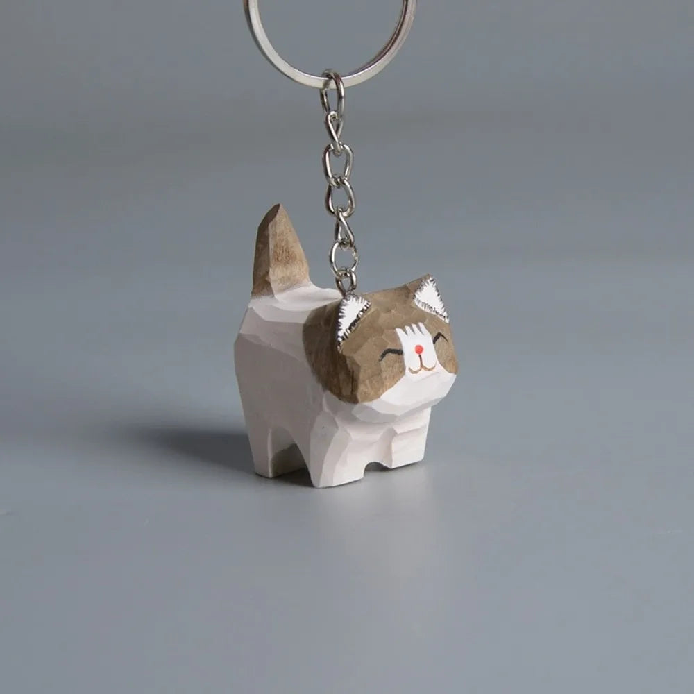 Handmade Wooden Cat Keychain – Kawaii Ragdoll & Siamese Pendant Wooden Cat Keychain PLUSH Style 8
