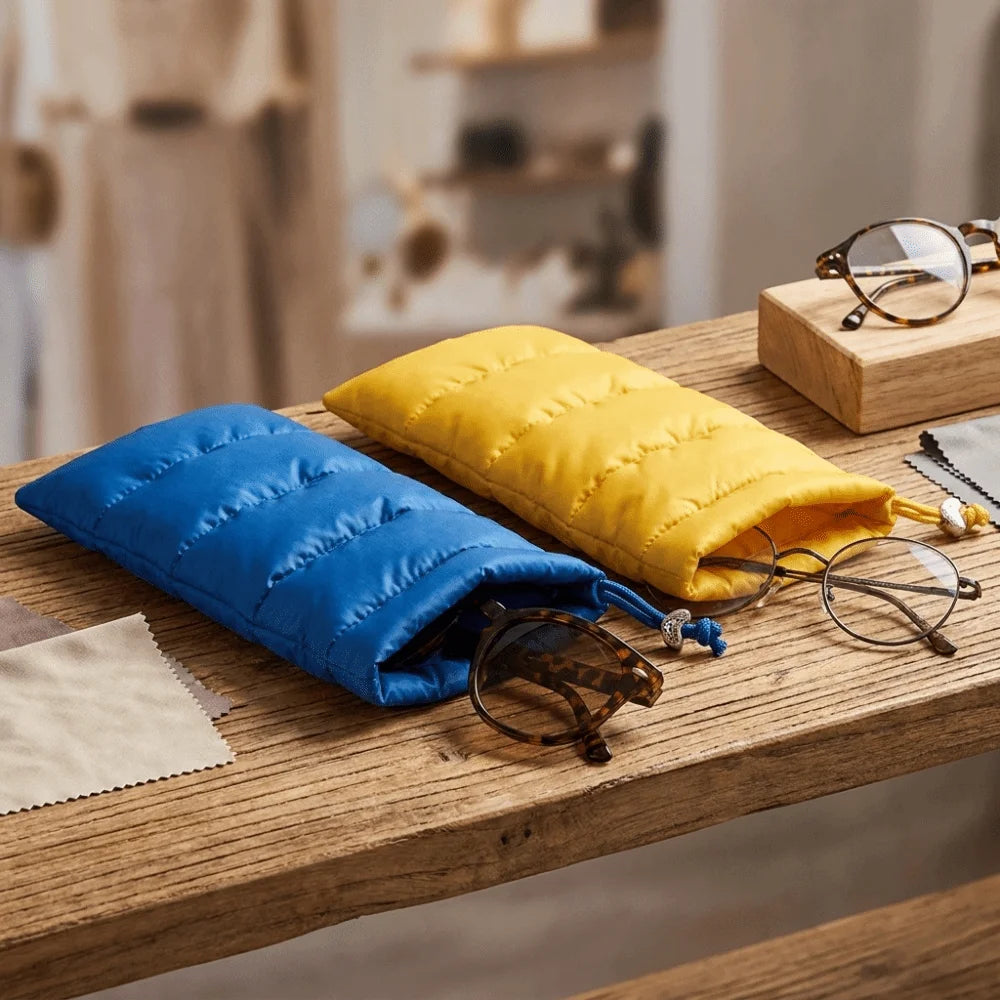 Quilted Padded Eyeglass Case – Soft Drawstring Glasses Bag Eyeglass Case PLUSH