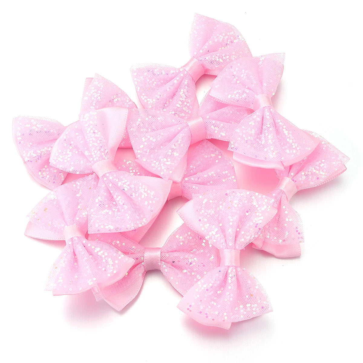 10pcs Sequin Mesh Ribbon Bows – Multicolor DIY Craft Decor Craft Ribbon Bows PLUSH Pink