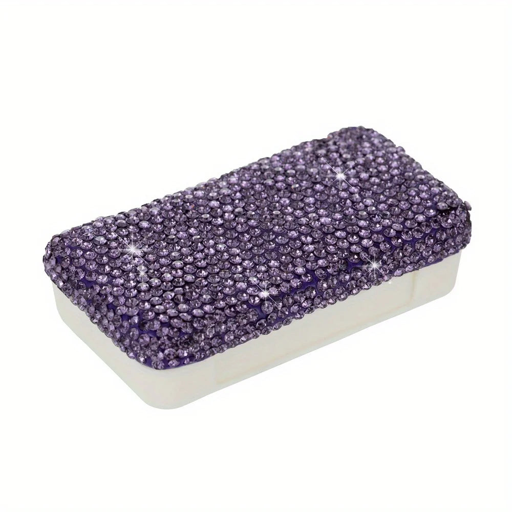 Bling Rhinestone Pill Organizer – 3-Compartment Travel Case Travel Pill Organizer PLUSH Purple