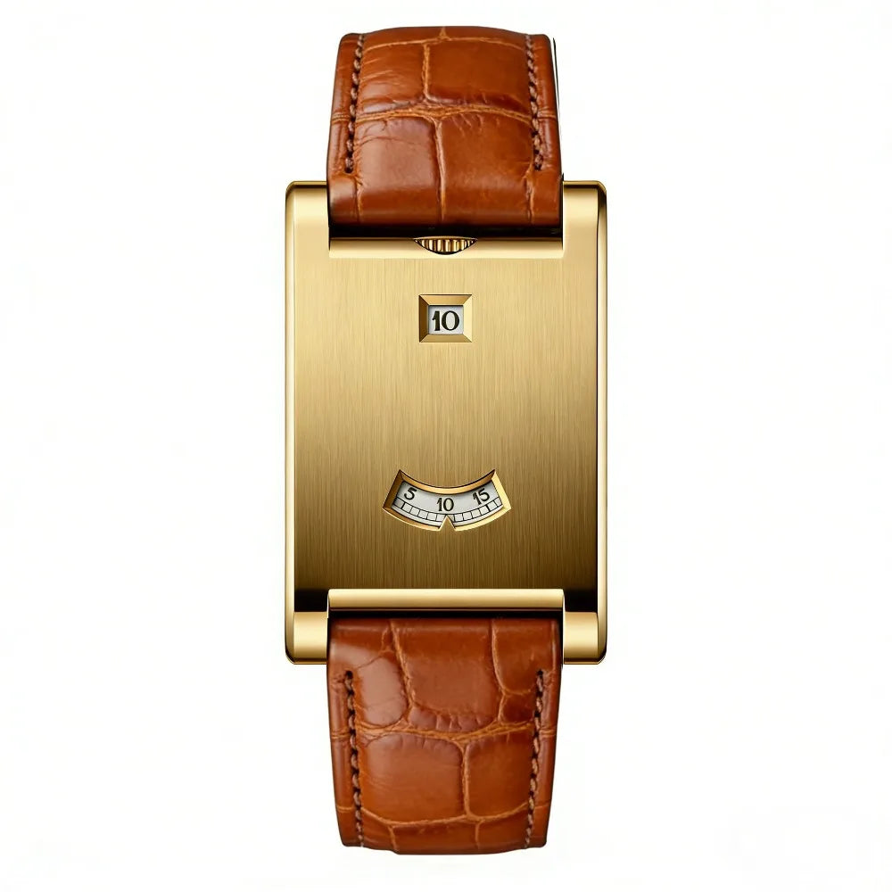 Retro Square Quartz Watch | Steel Band, Water Resistant, Unisex Square Quartz Watch PLUSH Gold-brown belt