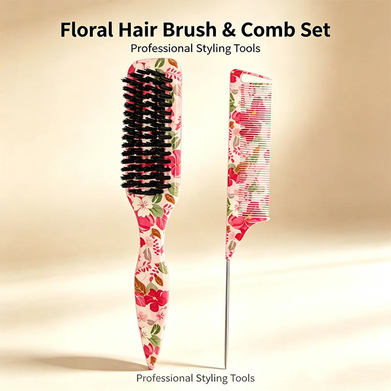 Floral Hair Brush – Sleek Ponytail, Edge Control & Flyaway Tamer Hair Styling Brush PLUSH