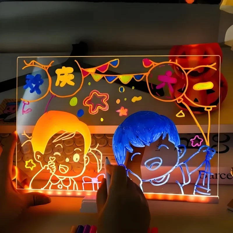 Light Up Acrylic Message Board Drawing Lamp + 7 Color Pens LED Message Board Lamp PLUSH