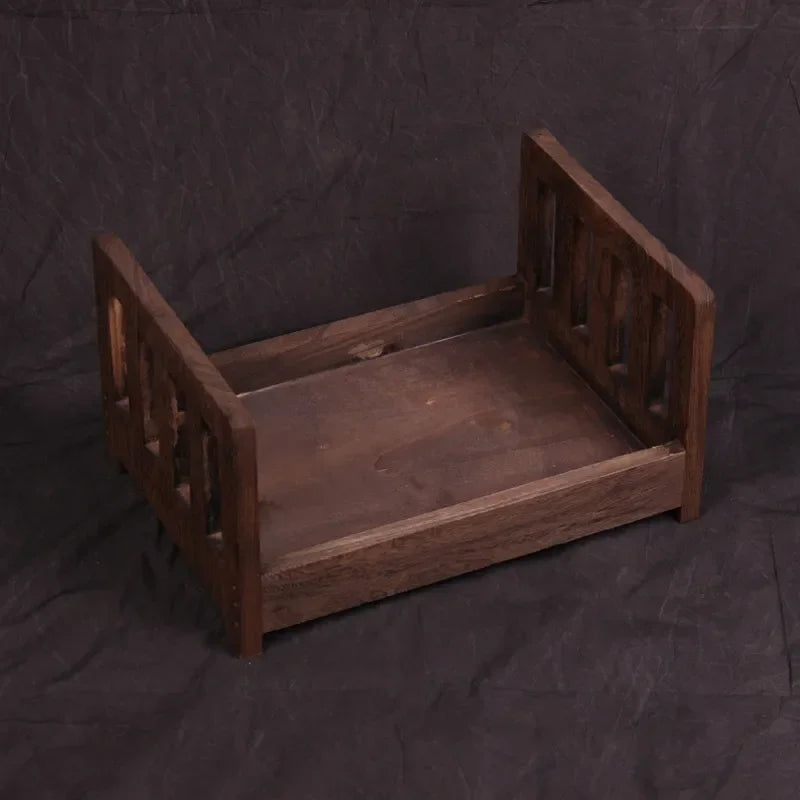 Vintage Wooden Mini Bed Newborn Baby Photography Prop Baby Photography Prop PLUSH Coffee