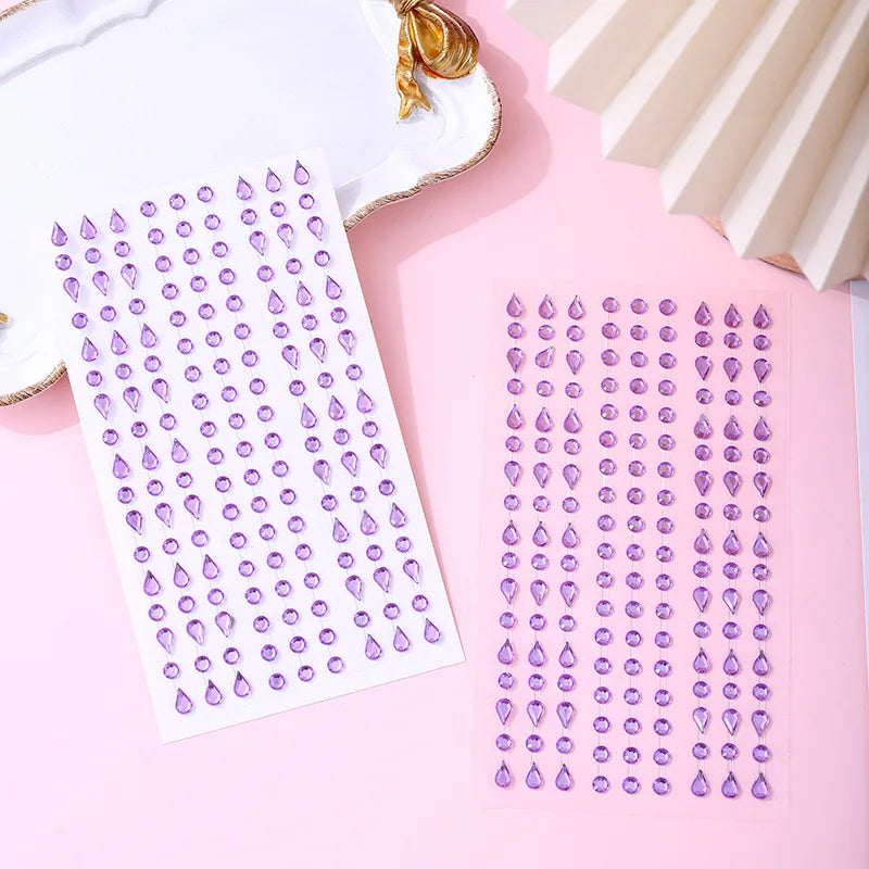 Self-Adhesive Rhinestone Gem Nail Stickers – Multicolor Sheet Nail Art Stickers PLUSH purple