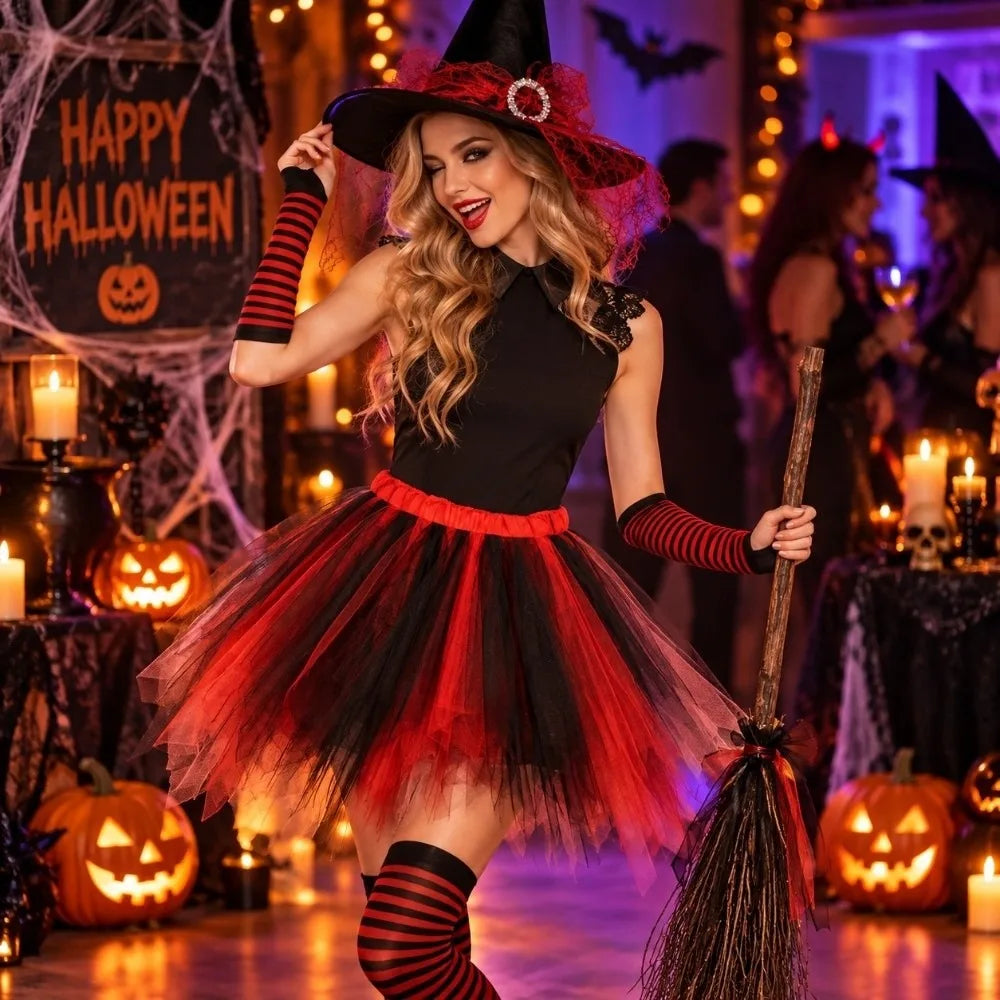 Halloween Witch Costume Set – Tutu Skirt, Hat & Striped Socks Halloween Costume Set PLUSH
