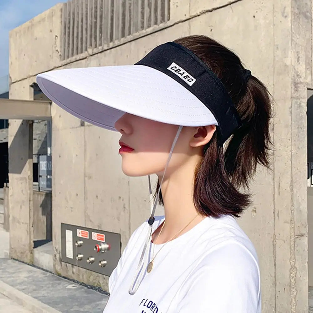 Women's Wide Brim Open-Top Sun Visor Beach Cap Sun Visor Hat PLUSH -5 XS（old）