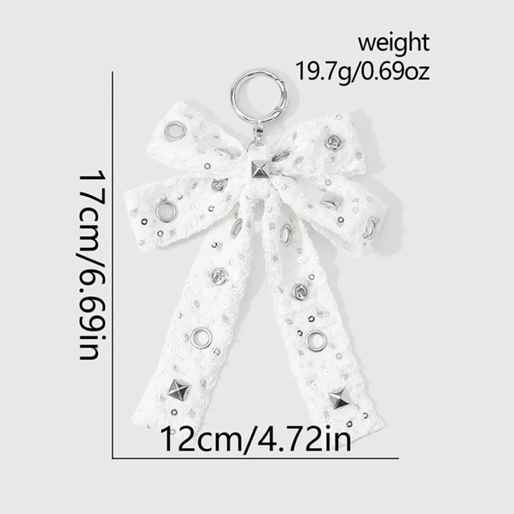 Y2K Gothic Bow Keychain PU Leather Rivet Leopard Keyring Fashion Keychain PLUSH Style 8