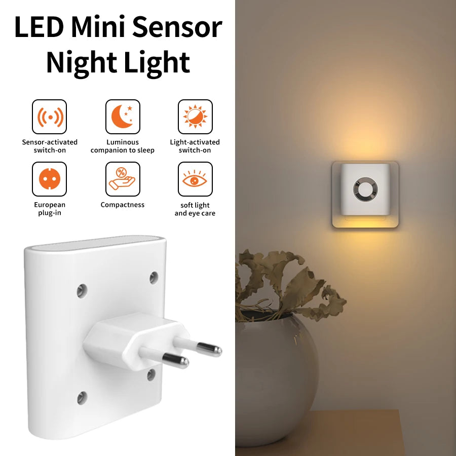 220V LED Motion Sensor Night Light EU Plug – Warm White Wall Lamp Motion Sensor Night Light PLUSH Warm White 220V EU Plug