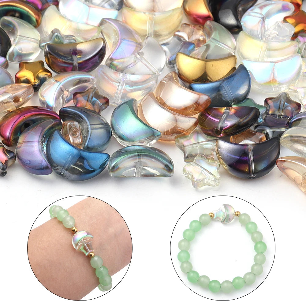50pcs Star & Moon Glass Spacer Beads | DIY Jewelry Making Glass Spacer Beads PLUSH