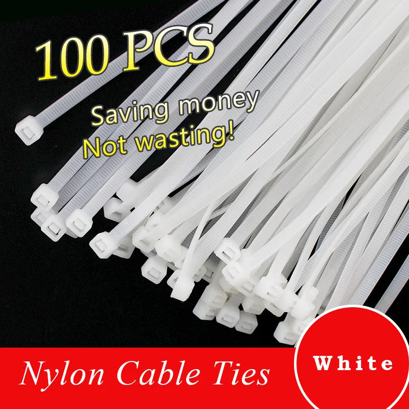 100–500pcs Self-Locking Nylon Cable Zip Ties – White Cable Zip Ties PLUSH