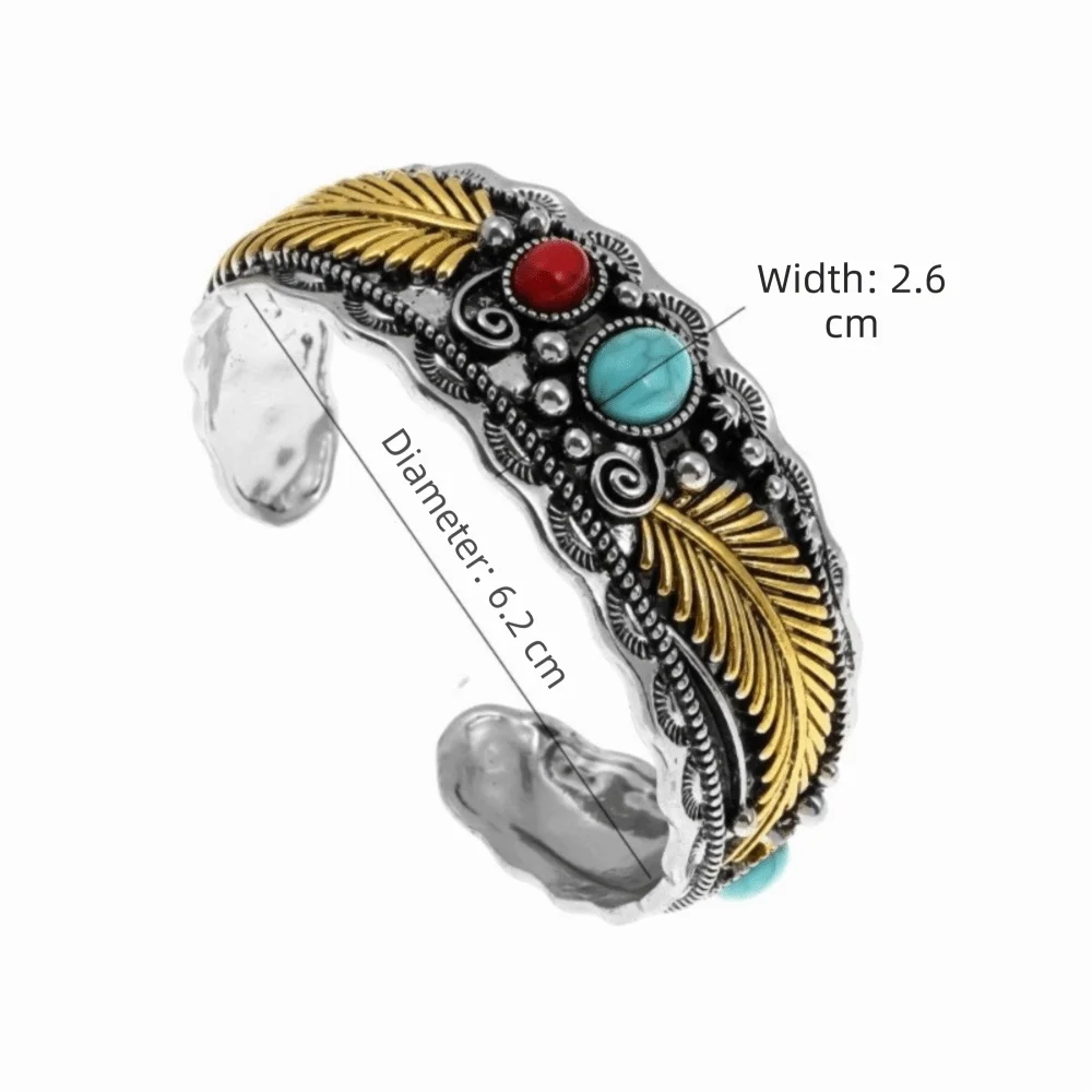 Vintage Turquoise Feather Cuff Bangle – Adjustable Women's Bracelet Cuff Bangle Bracelet PLUSH